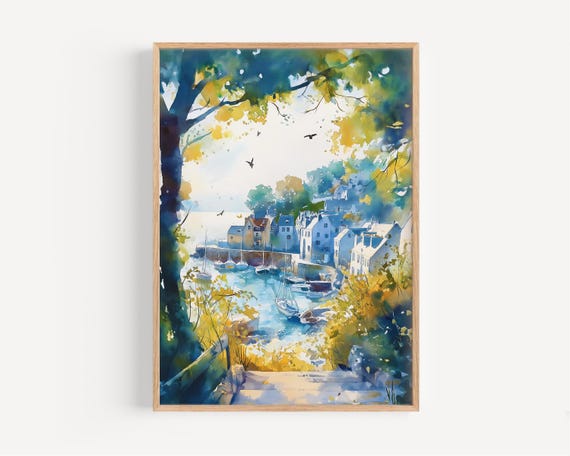 Cornwall Watercolor Painting Wall Art Print Uk Poster Travel Decor Illustration Home English Artwork