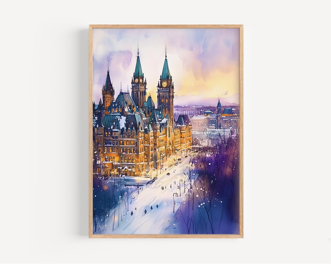 Ottawa Watercolor Painting Travel Poster, Canada