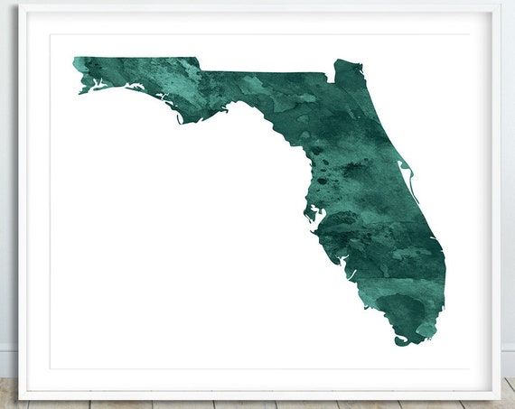 Florida State Silhouette Watercolor Map, Poster