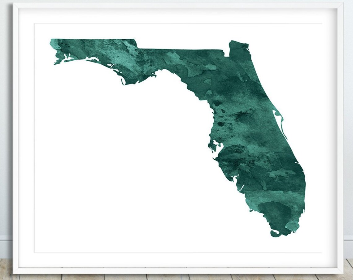 Florida State Silhouette Watercolor Map, Poster