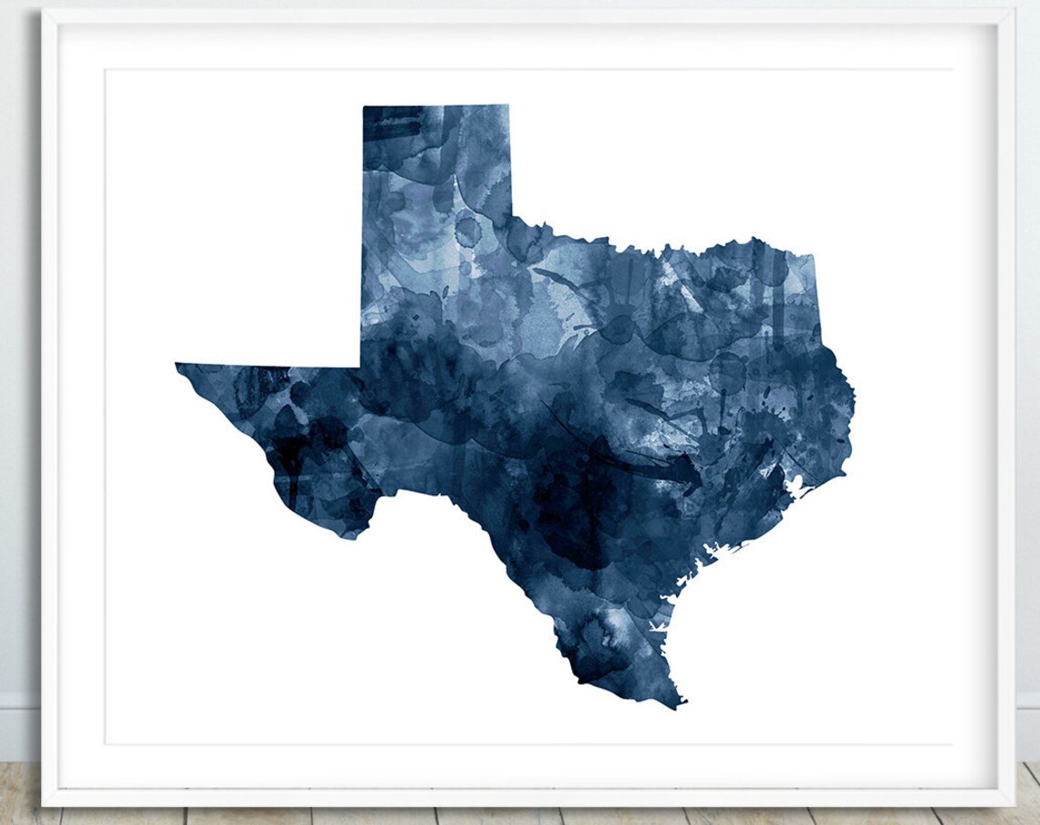 Texas State Map Poster, Watercolor Silhouette