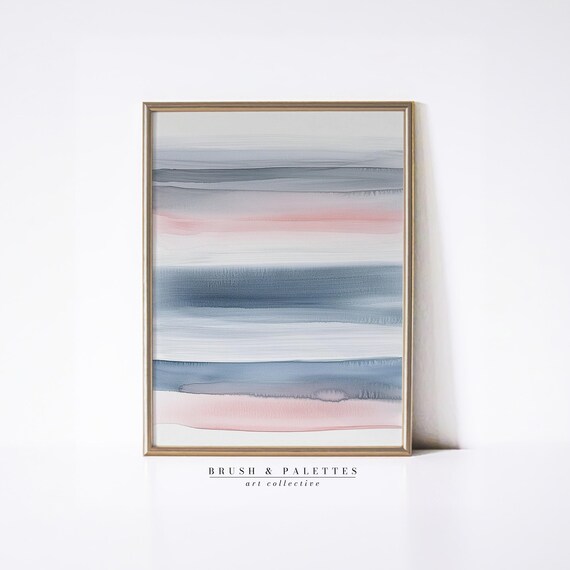 Soft Watercolor Stripes Painting Pastel Blue Pink Abstract Poster