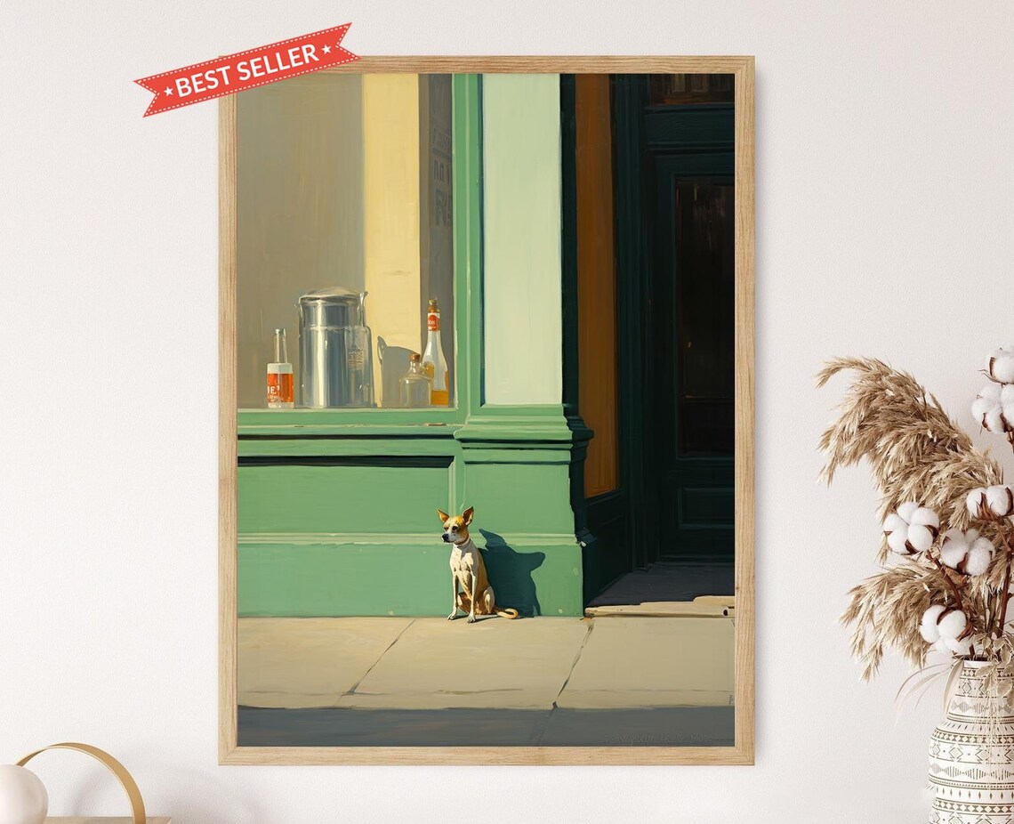 Small Dog And Store, Edward Hopper Inspired Poster