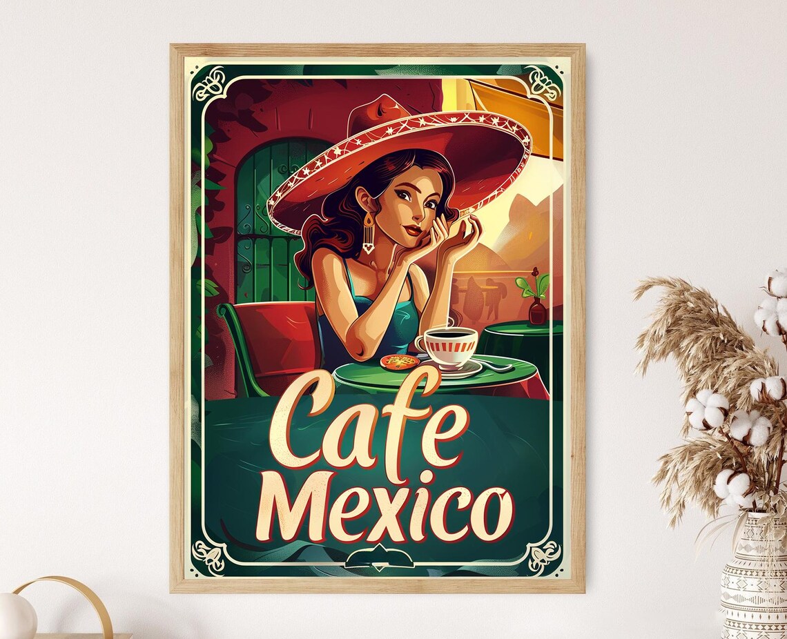 Cafe Mexico Travel Poster, Home Decor Gift
