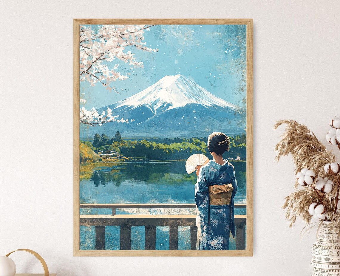 Mount Fuji Scene With Japanese Woman In Kimono