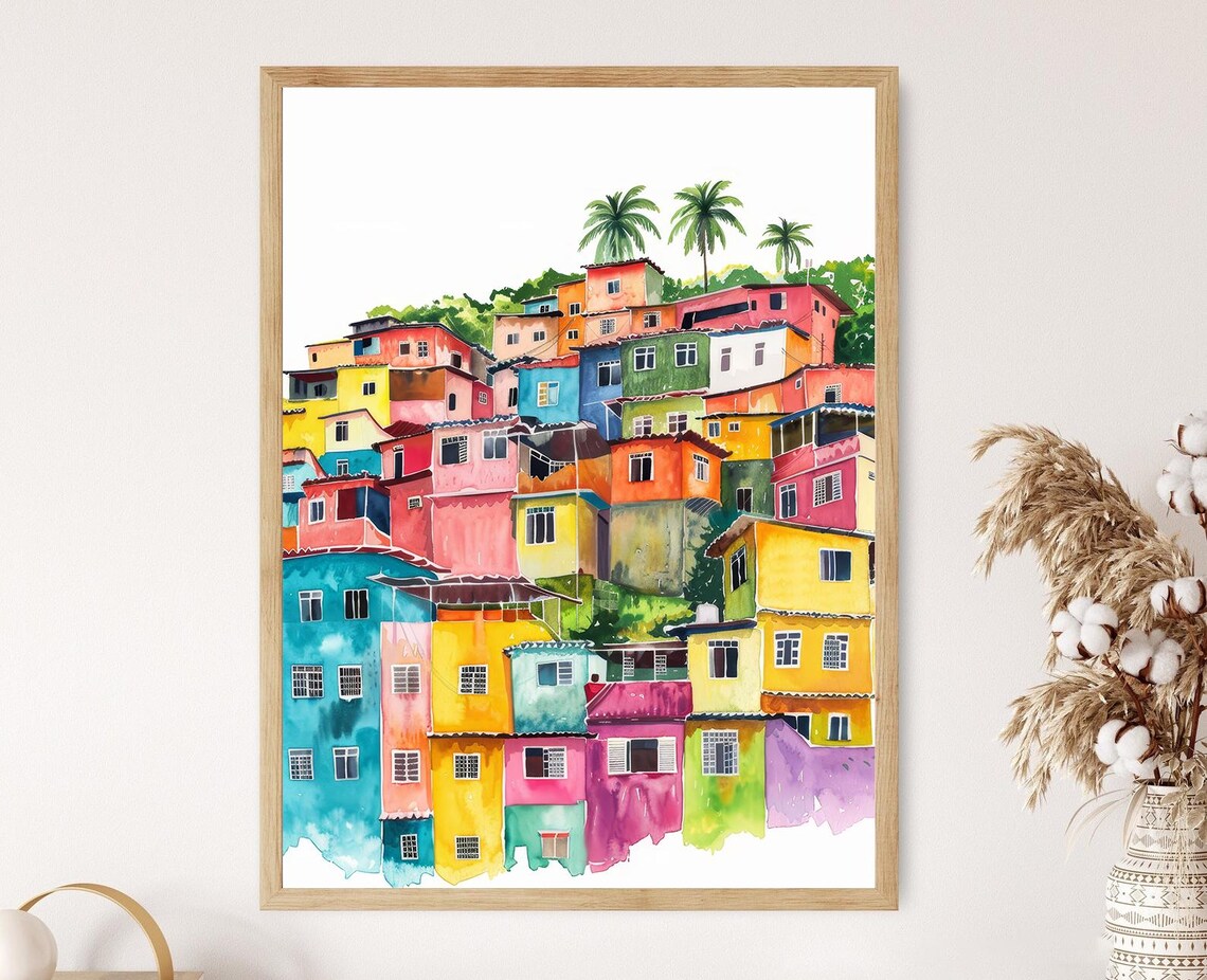 Favela In Brazil, Watercolor Art Print