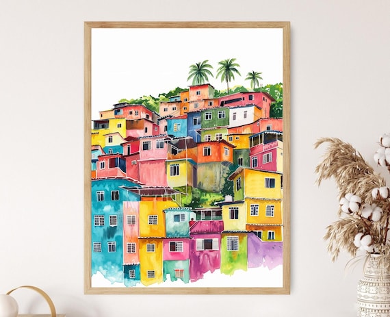 Favela In Brazil, Watercolor Art Print