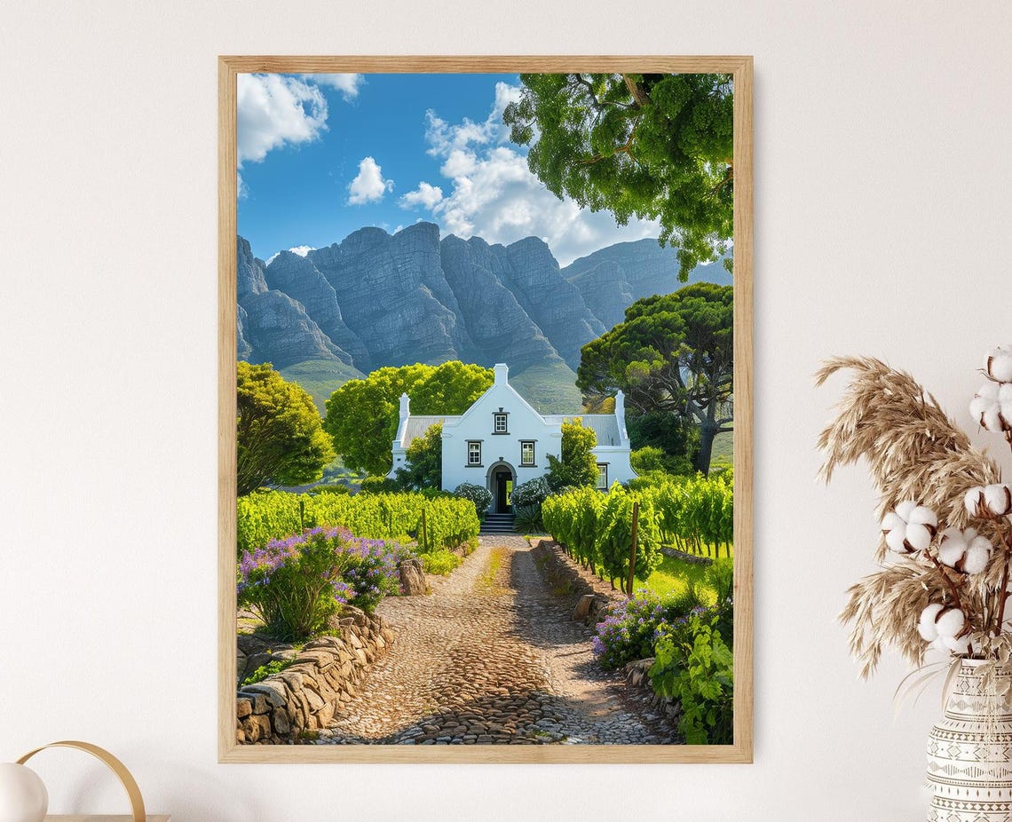 Stellenbosch Wine Country Art Print Picturesque Vineyards And Architecture