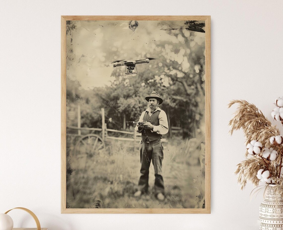 Victorian Man Drone Operator Funny Photo Print