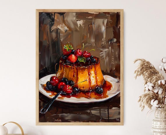 Delicious Mexican Flan Art Traditional Dessert Painting