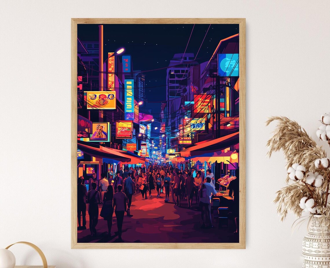 Pattaya Walking Street Thailand Neon Lights Travel Poster