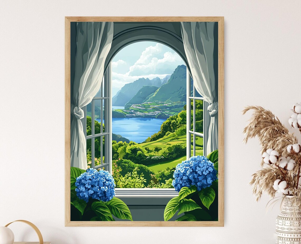 Sete Cidades Lakes, Azores Portugal Travel Poster