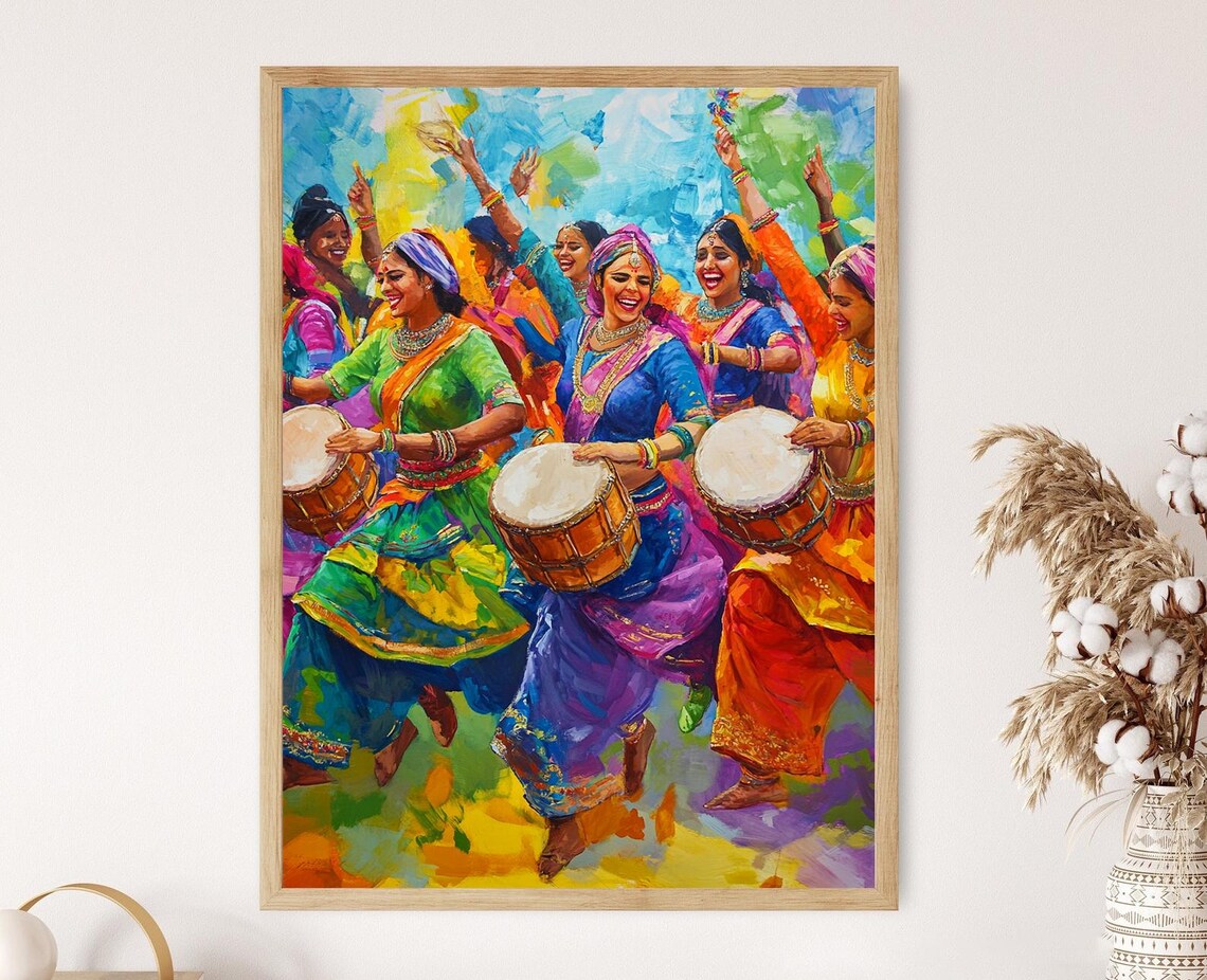 Bhangra Dance Art Print, Indian Festival Celebration