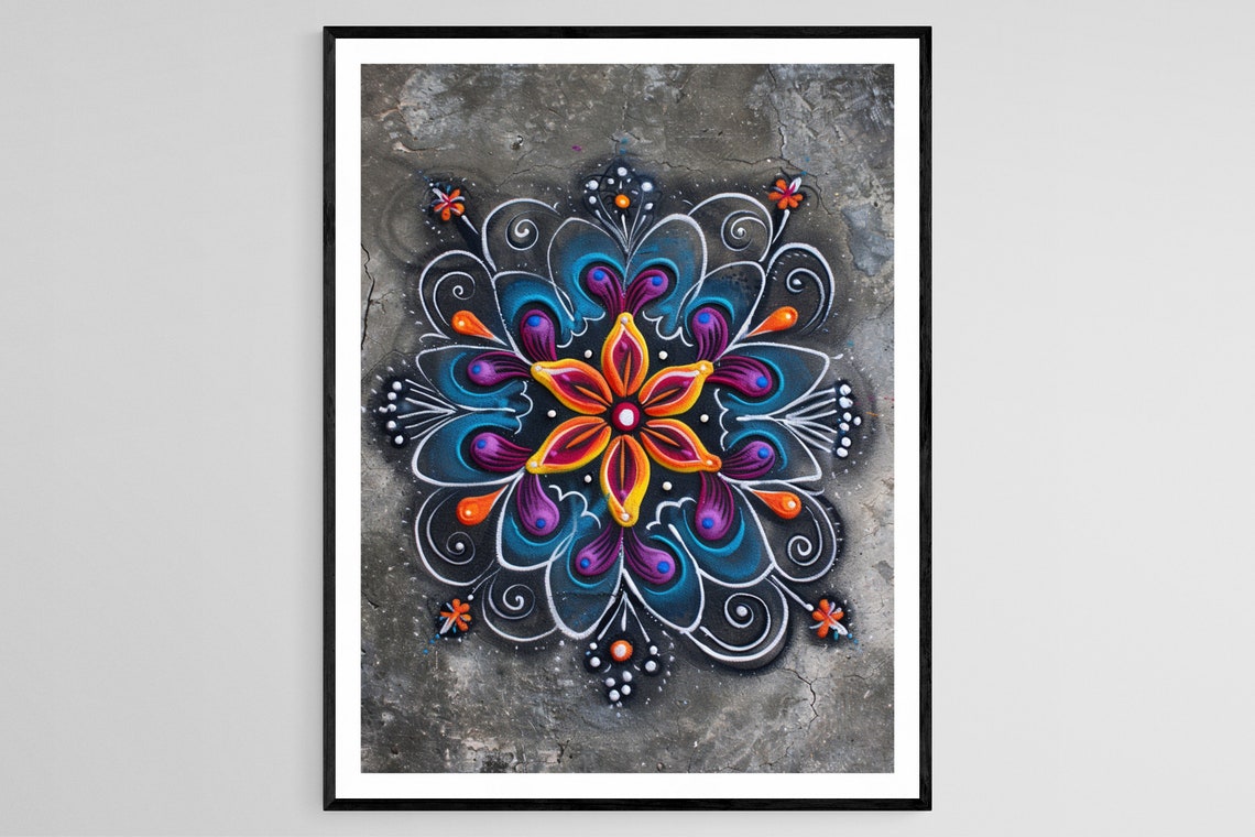 Kolam Rangoli Art Print Exquisite Indian Pattern Decor Serene Living Space Enhancement Spiritual House Gift