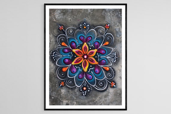 Kolam Rangoli Art Print Exquisite Indian Pattern Decor Serene Living Space Enhancement Spiritual House Gift