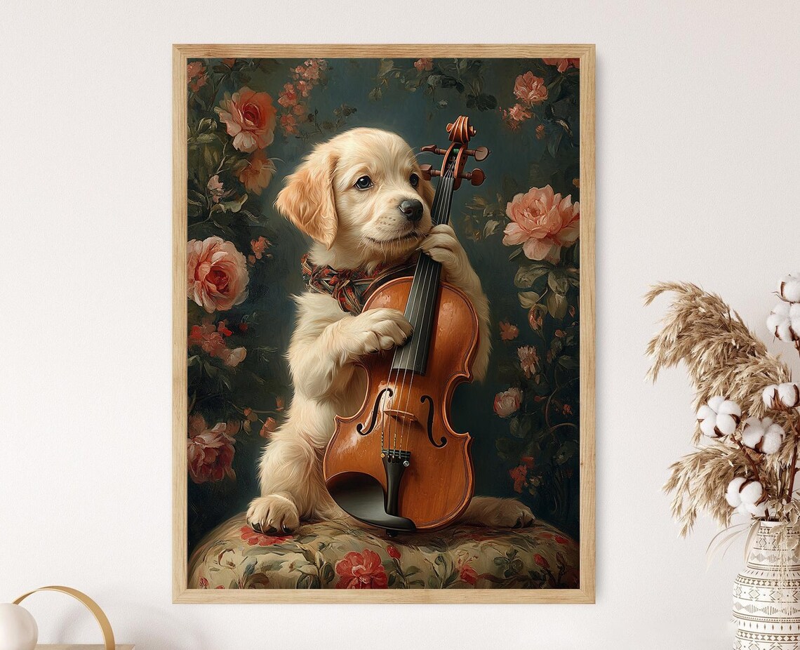 Labrador Puppy Playing Violin, Funny Dog Poster