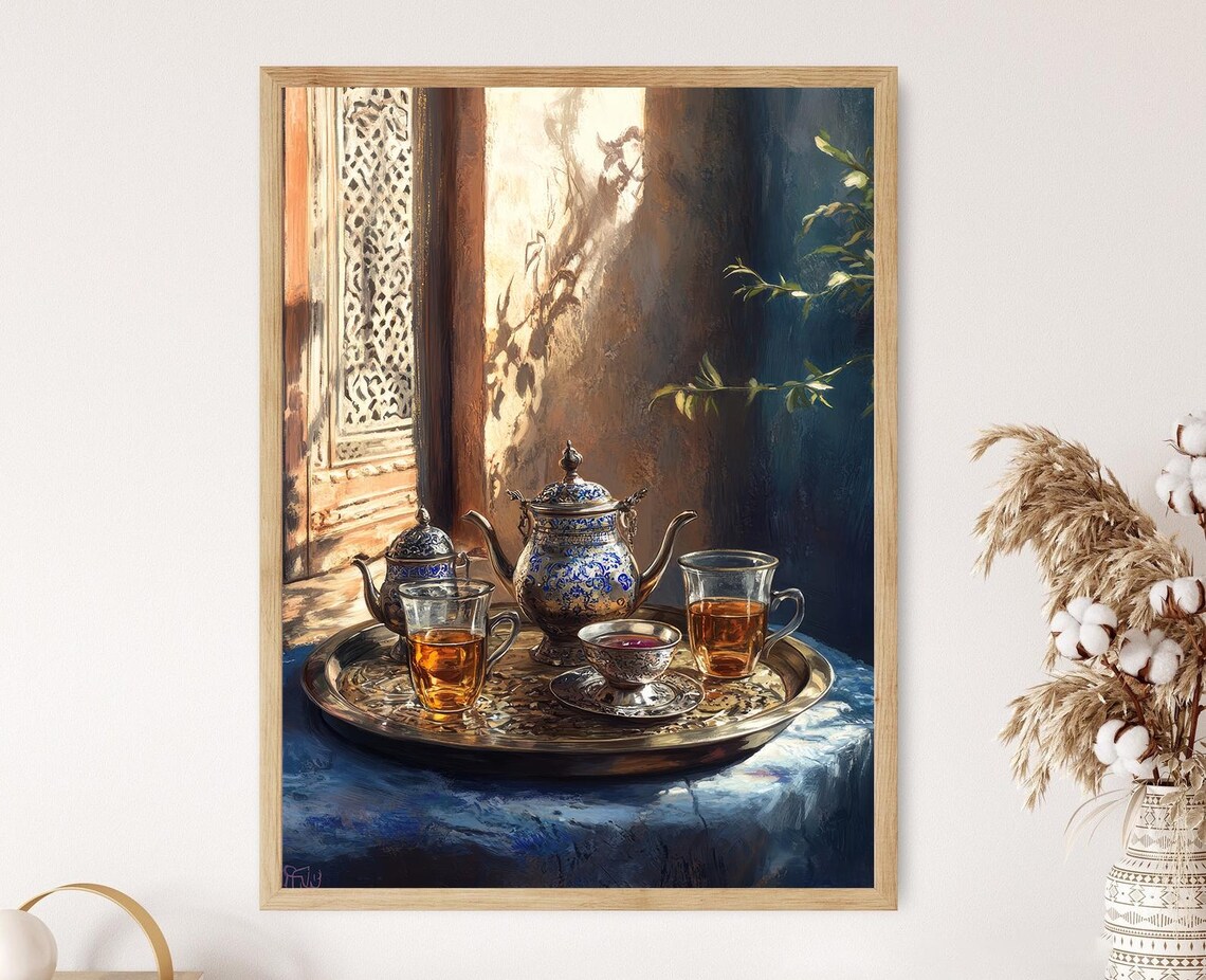 Moroccan Tea Set Art Print Traditional Silver Teapots
