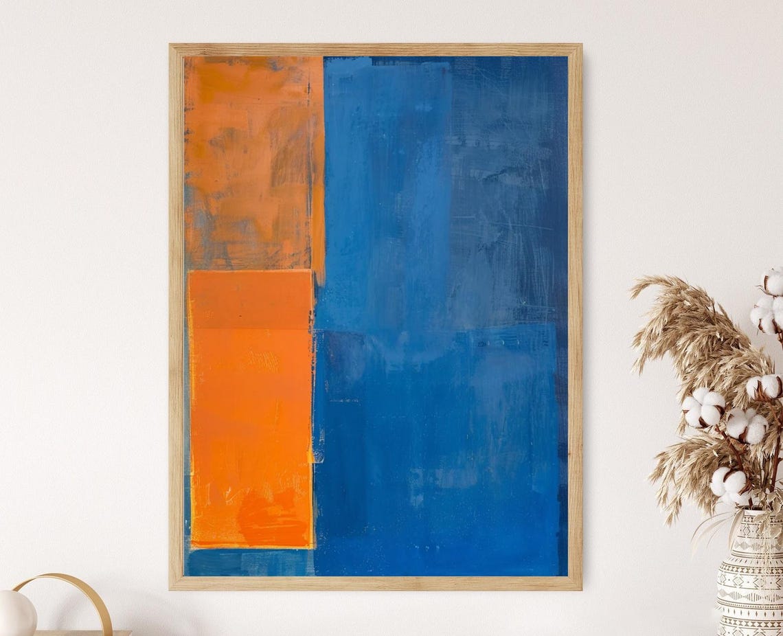 Modern Bold Orange and Blue Abstract Color Block Fine Art Poster