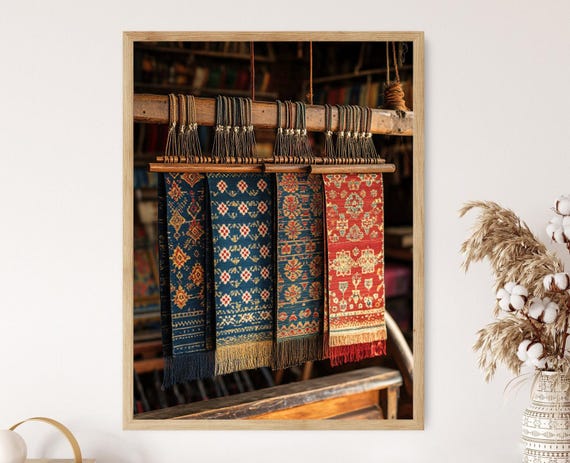 Gujarati Patola Weaving Art Geometric And Floral Textile Design Print