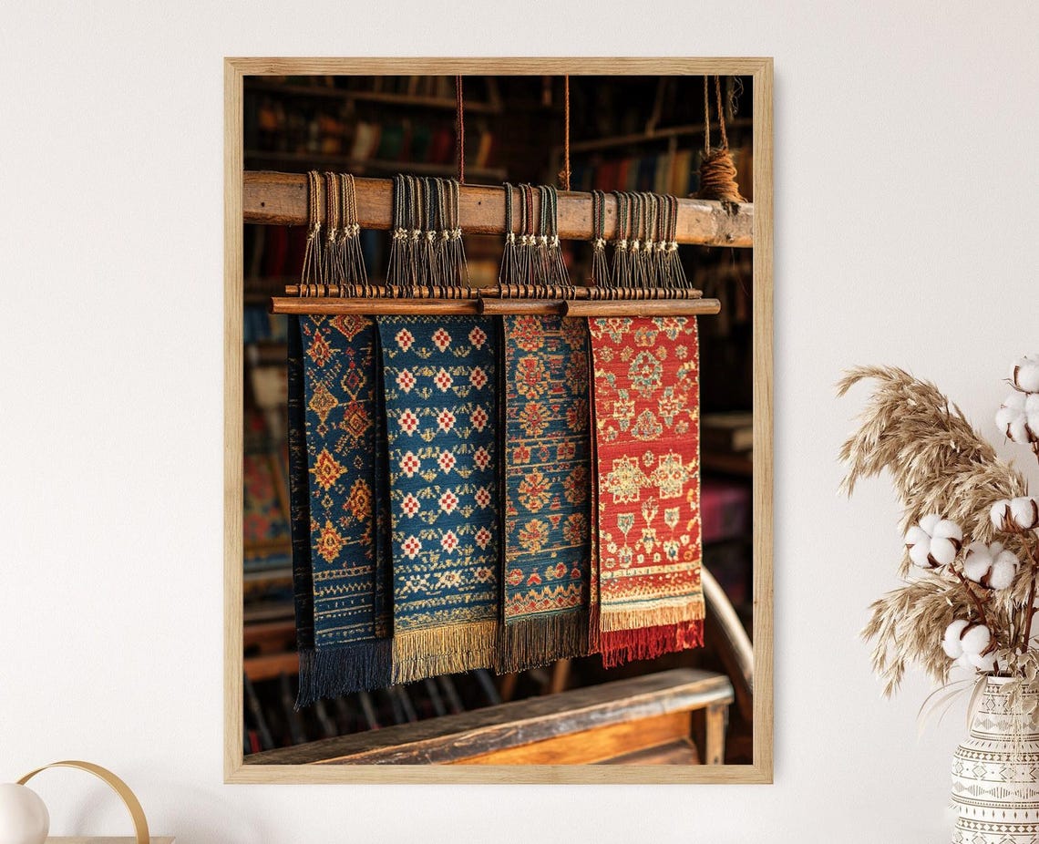 Gujarati Patola Weaving Art Geometric And Floral Textile Design Print