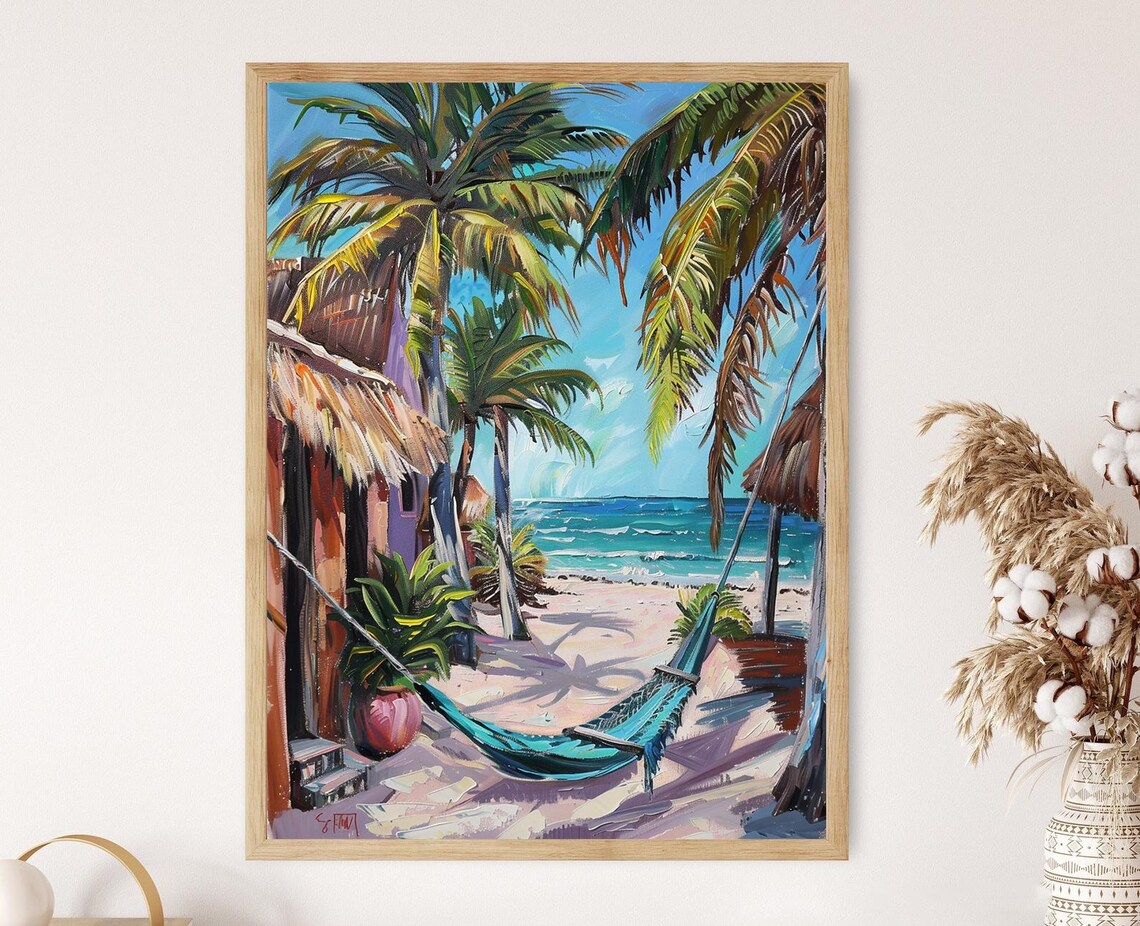 Yucatan Beach Seascape Art Print, Coastal Homes