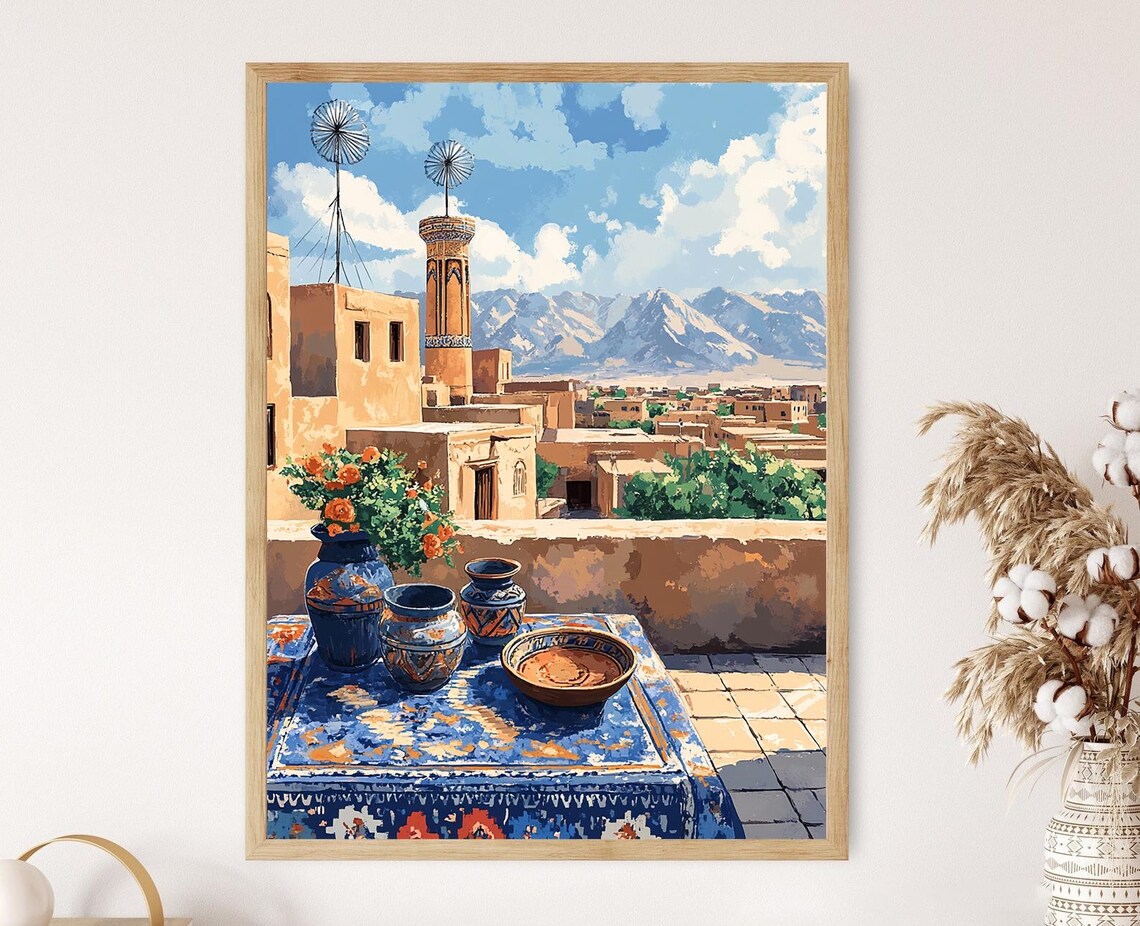 Yazd Rooftop Windcatchers and Adobe, Iranian Art Print