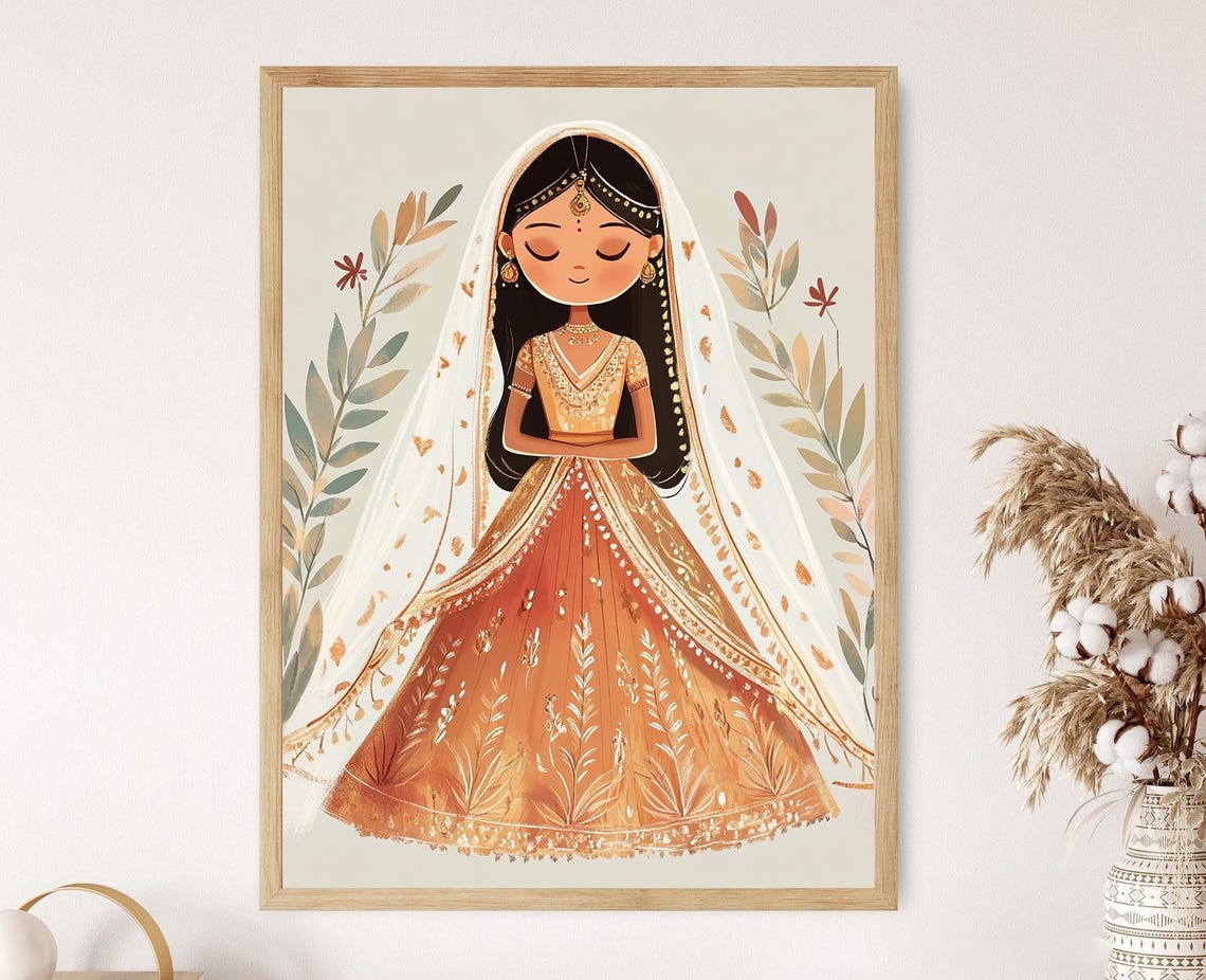 Indian Girl Art Print Traditional Lehenga