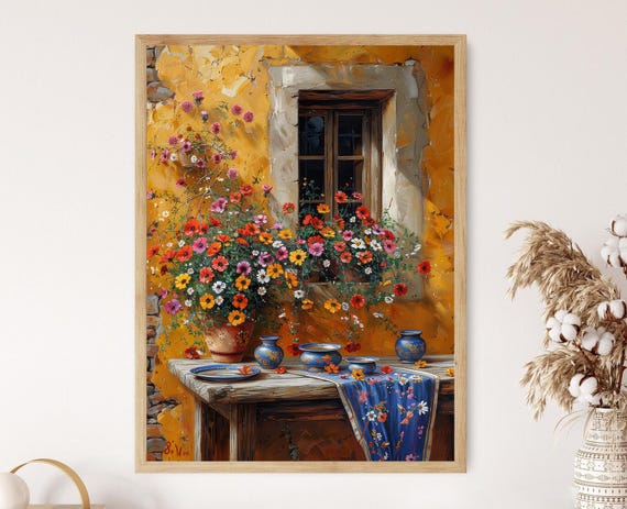 Traditional Polish Pottery, Rustic Village Scene Art Print