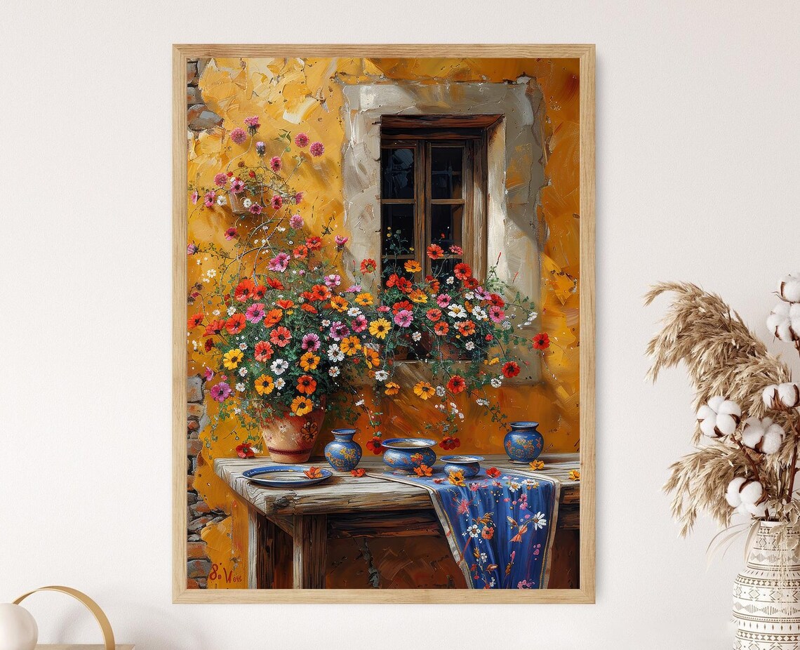 Traditional Polish Pottery, Rustic Village Scene Art Print