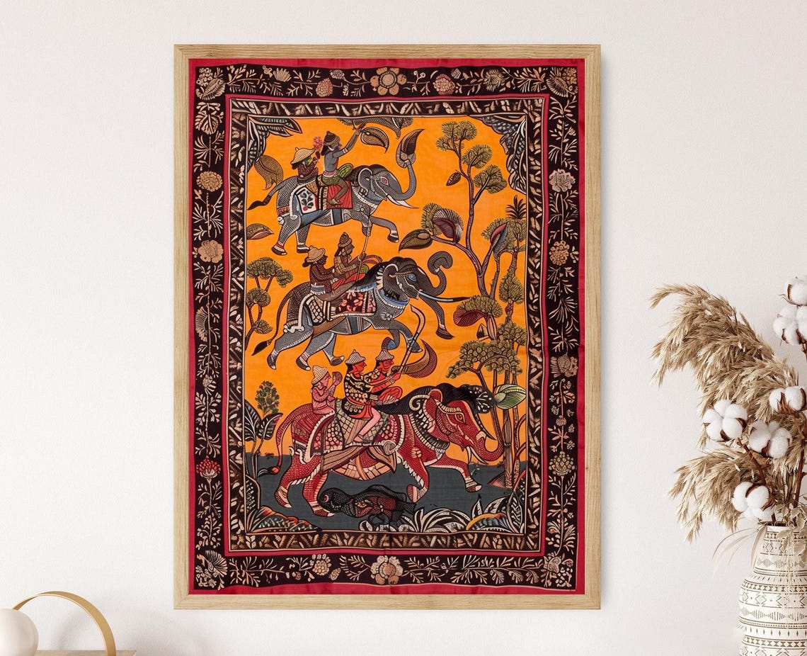 Kalamkari Art Print Traditional Indian Textile Design Elegant Wall Decor Unique Housewarming Gift