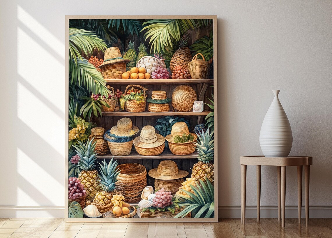 Hawaiian Handwoven Basket Illustration, Island Heritage Art Print