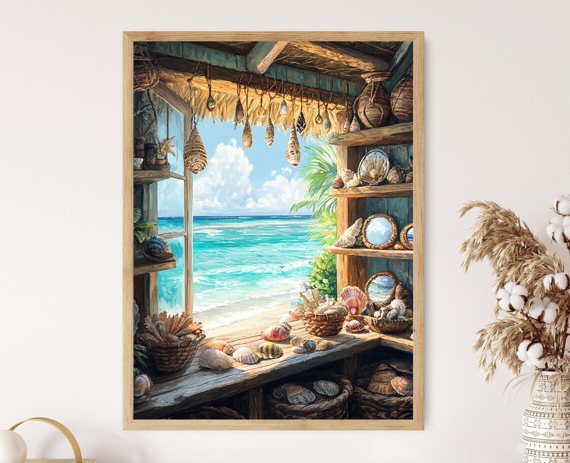 Tahitian Seashell Crafts Illustration, Handmade Wind Chimes