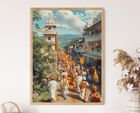 Gudi Padwa Procession Art Print Maharashtrian Festival Painting Traditional Indian Celebration Cultural Wall Decor