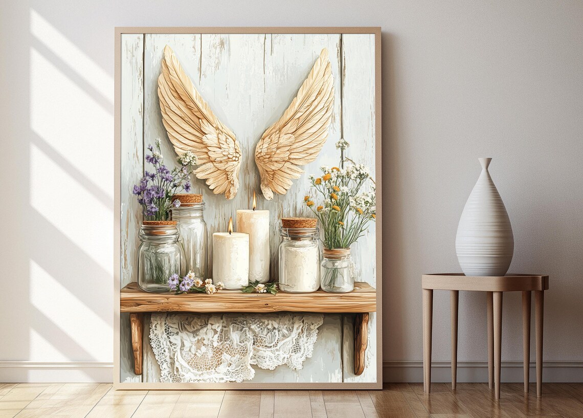 Angel Wing Ornament Illustration, Rustic Christian