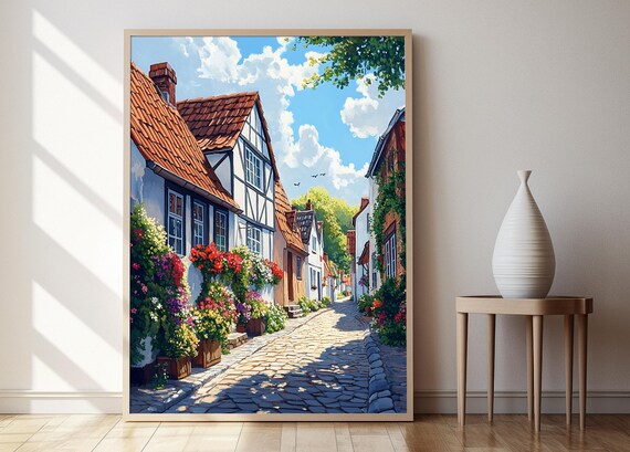 Danish Half Timbered House Art Print Scandinavian Traditional Decor Poster