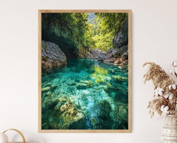 Blue Eye Spring Art Print Albania Turquoise Water Dense Forest