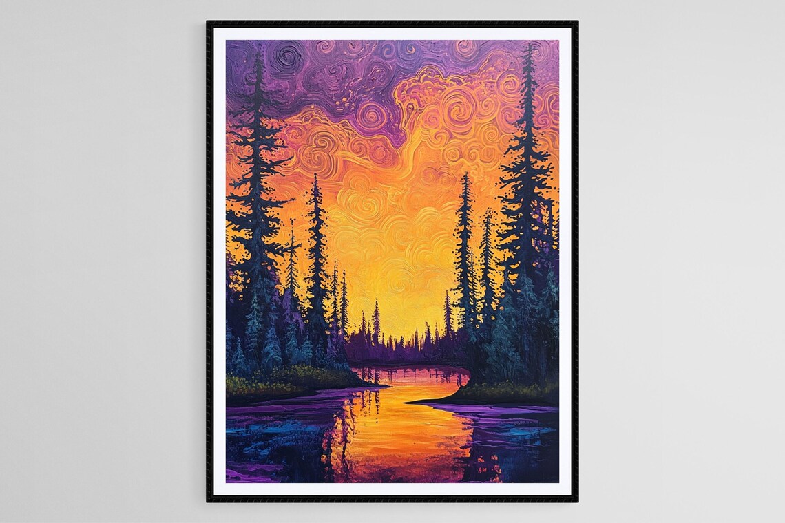 Glowing Sunset In The Forest, Emily Carr Style