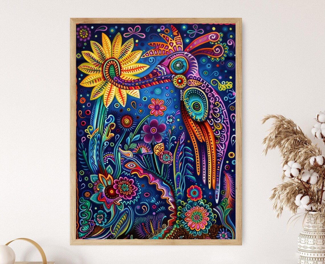 Mexican Huichol Symbolic Tribal Decor Art Print