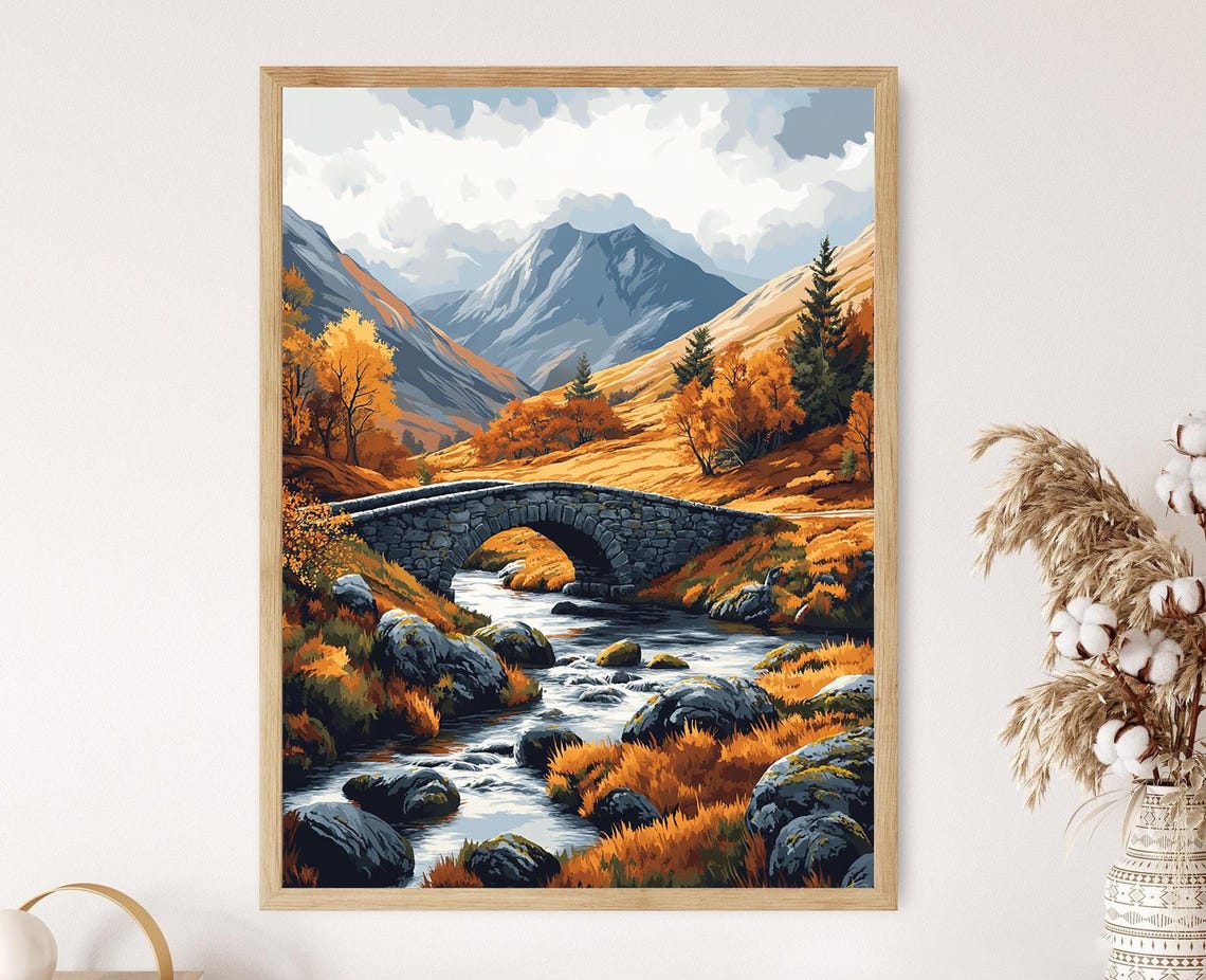 Glencoe Valley With Rugged Mountains And Autumnal Scene Scottish Nature Art Print
