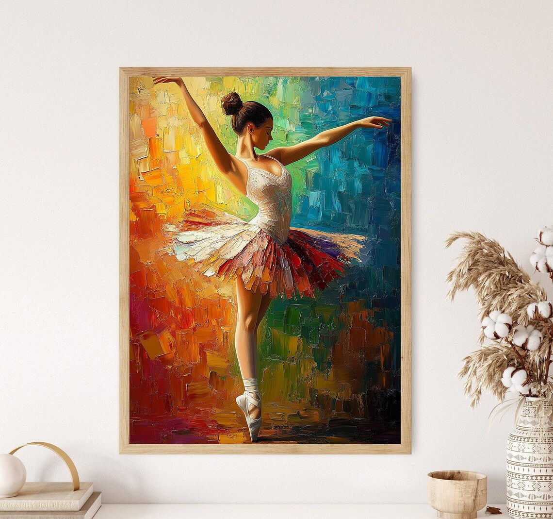 Ballerina Dancing Colorful Tutu Impasto Oil Painting Style Poster