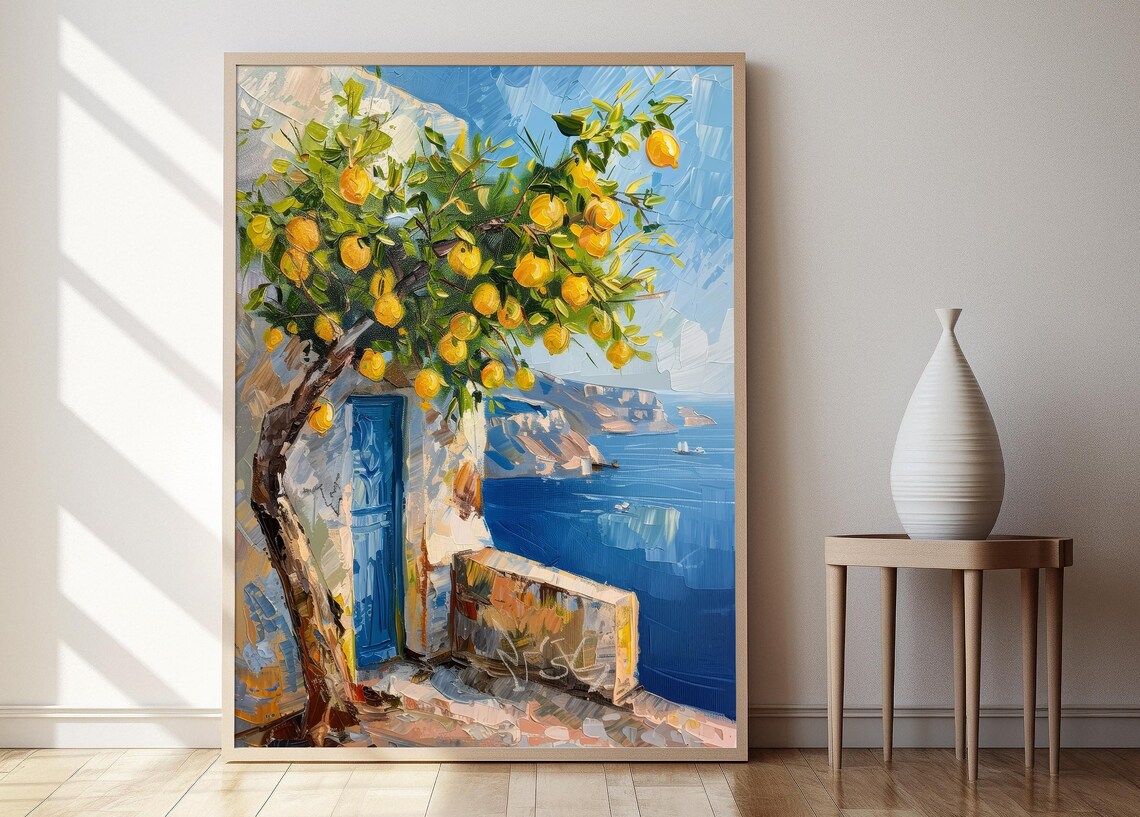 Lemon Tree Watercolor Art Print, Vibrant Illustration