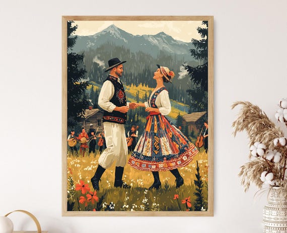 Ukrainian Hutsul Arkan Dance Art Print Carpathian Mountain Folk Scene Slavic Heritage Decor