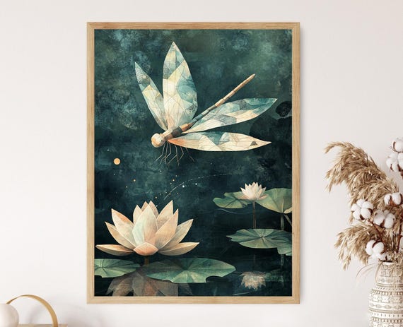 Origami Dragonfly Art Print Japanese Paper Craft Nature Scene