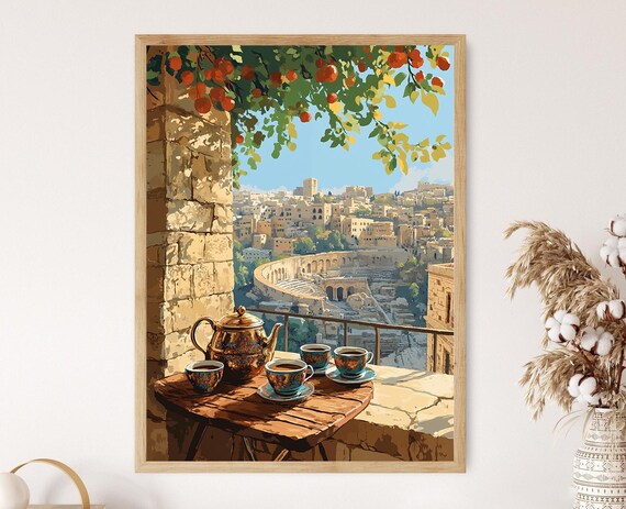 Jordanian Coffee Set, Amman Balcony View Print