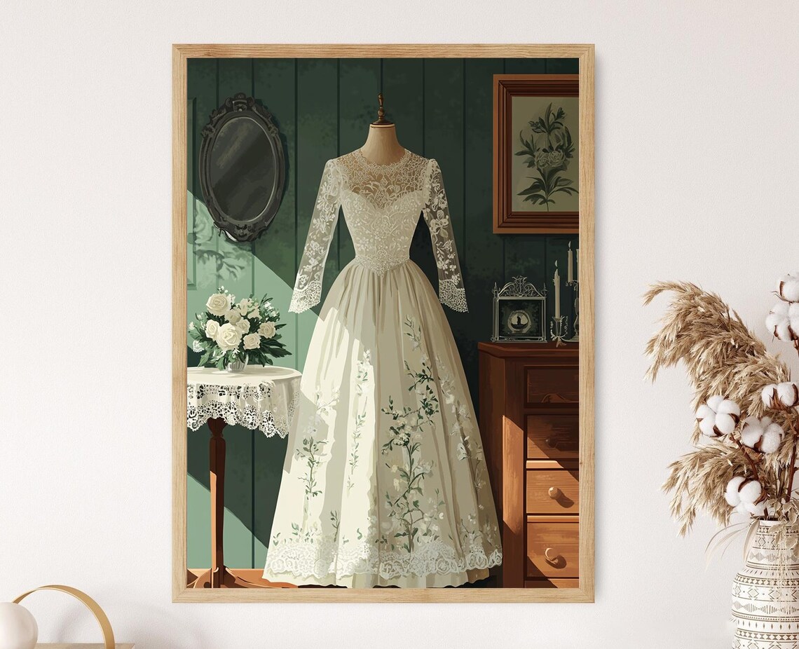 Hedebo Wedding Dress Illustration, Danish Lacework