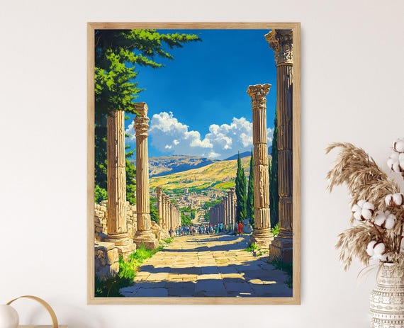 Ancient Jerash Ruins Jordanian Historical Art Roman Architecture Print