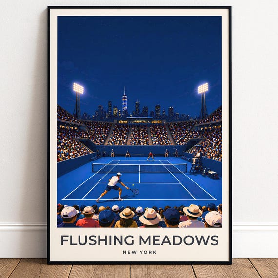 Flushing Meadows Travel Poster, New York Tennis