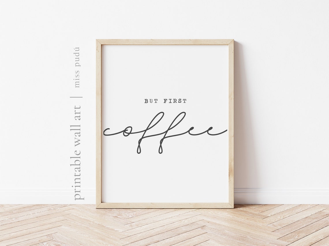 But First Coffee Script Minimalist Kitchen Coffee Lover Gift Wall Art - Image 3