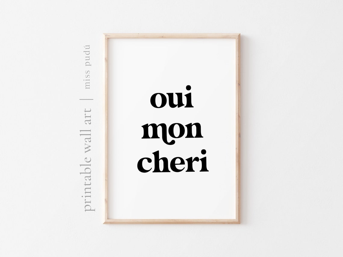 Oui Mon Cheri French Quote Poster Bold Minimalist Typography Decor