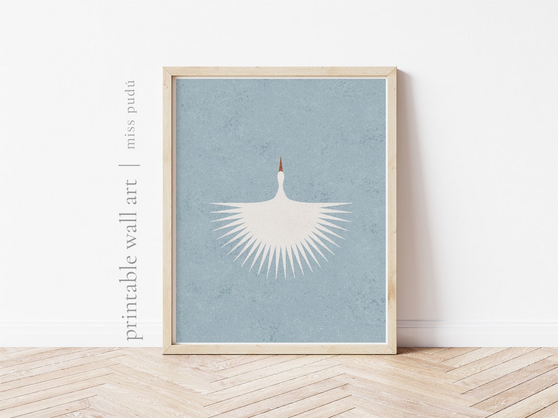 White Bird Spreading Wings on Blue Minimalist Nature Poster Artwork - Image 3